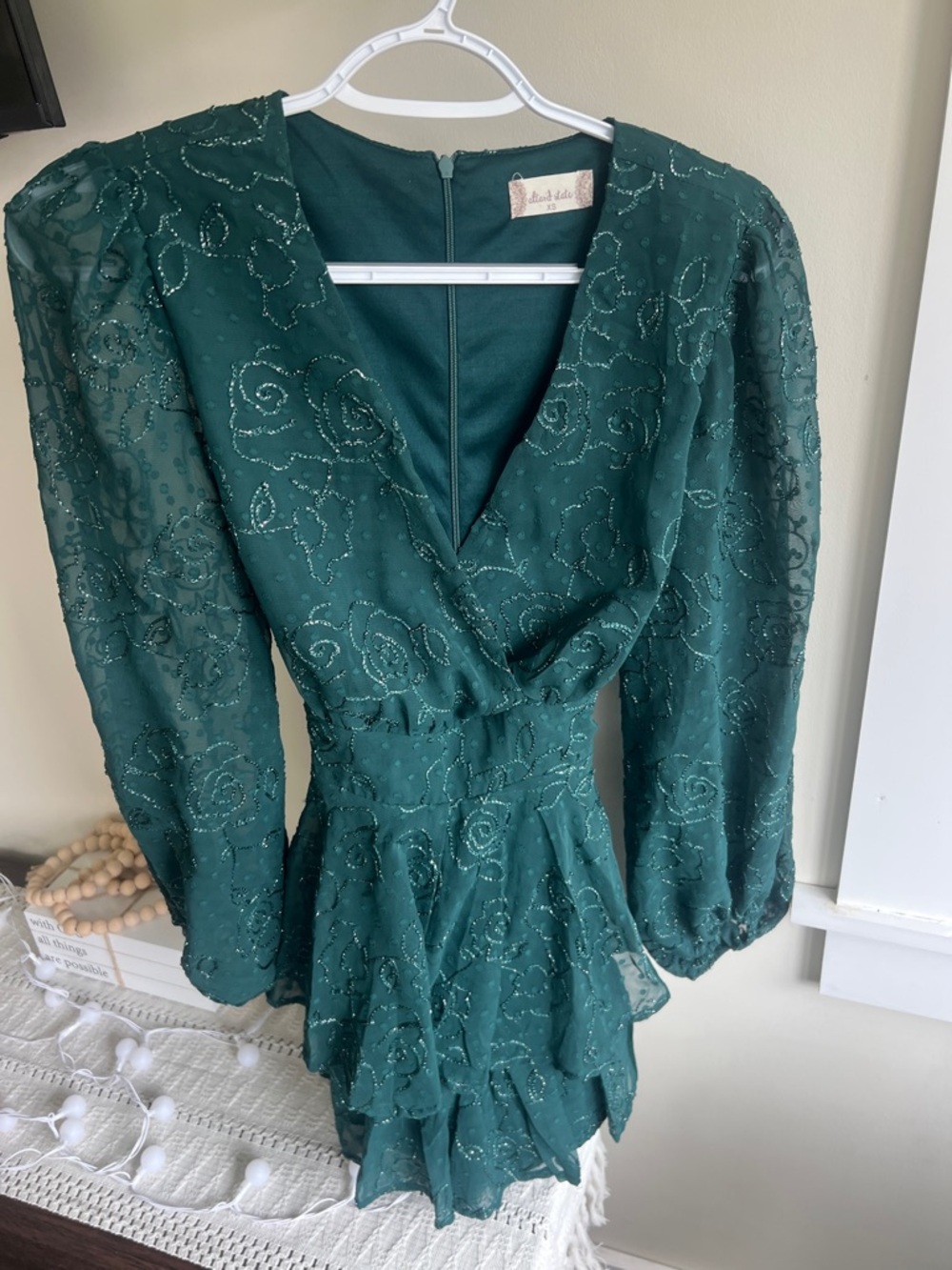 Altar'd State Emerald Green Embroidered Romper